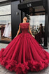 Graceful Bateau Red Tulle Appliques Ball Gown Prom Dress MOS20
